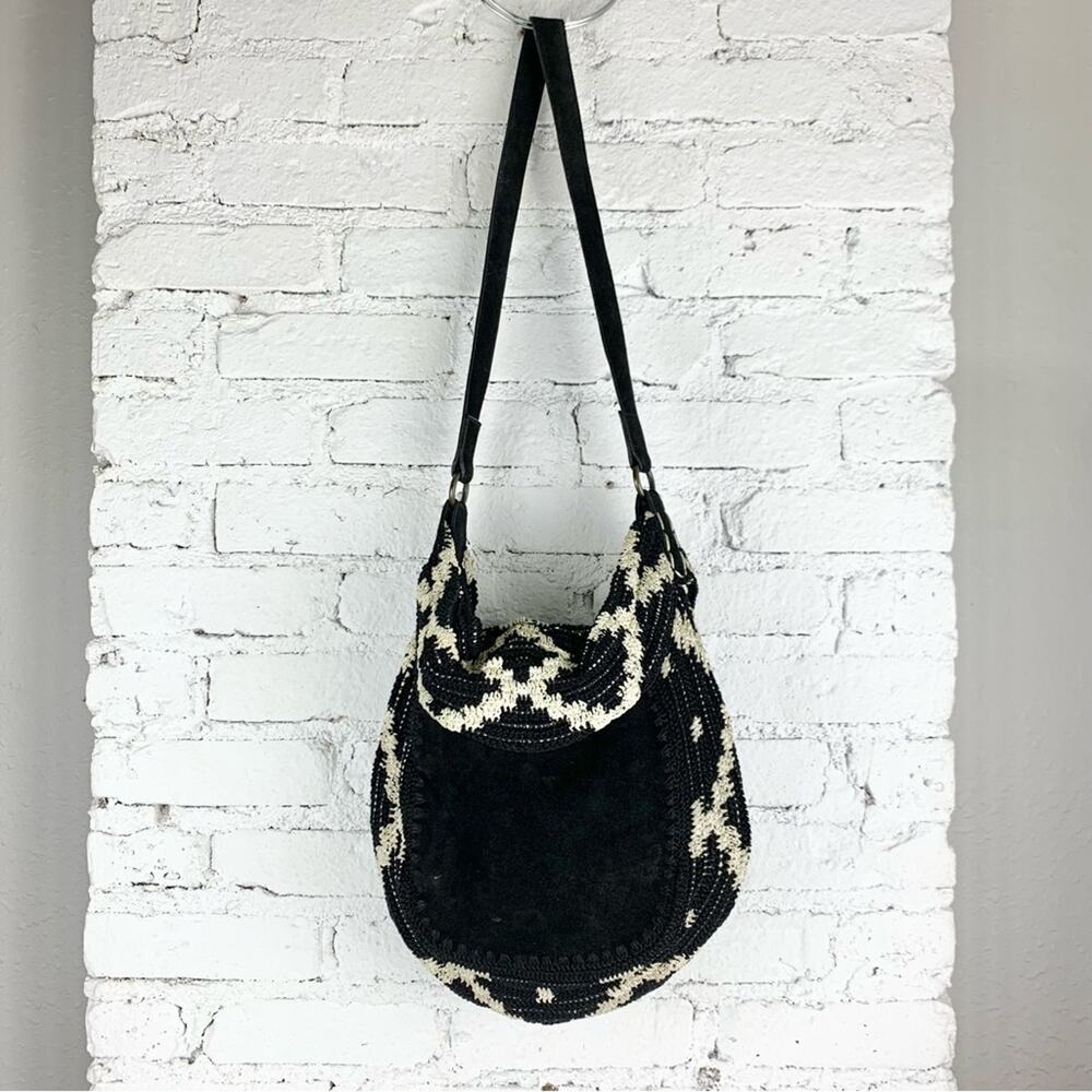Anthro Jasper & Jeera Dauphine Hobo Woven Tapestry Braided Black Suede Leather